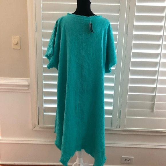 NWT Ashley Stewart Size 14/16 Gauzy V Neck Turquoise Swim Cover Up Dress Casual - Picture 4 of 7